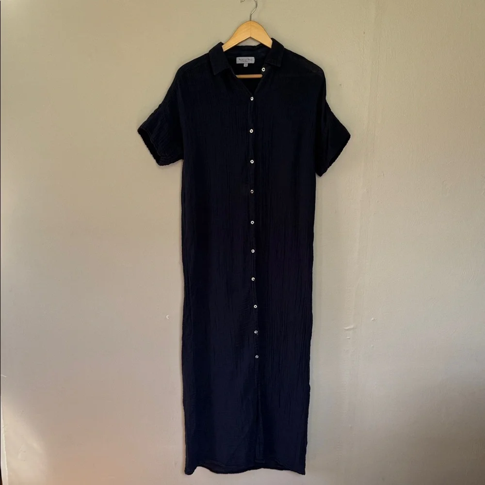 michael stars shirt dress Michael Stars Shirt Dress Women Size M Black Tie Waist Lyocell Soft Long Sleeve